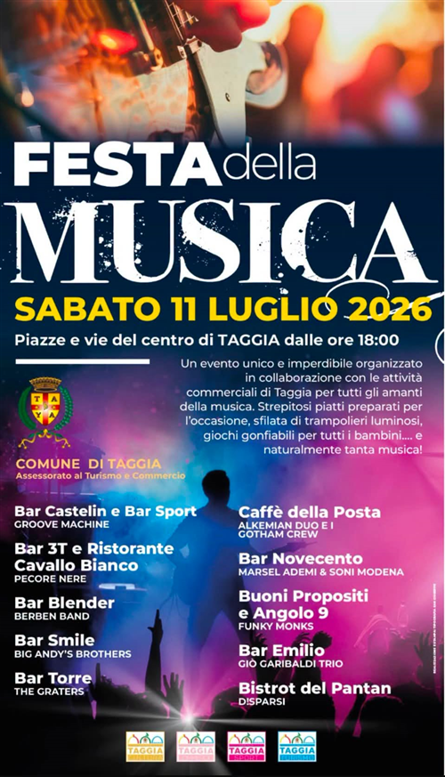 Sabato 11 luglio torna la Festa della Musica nelle piazze e vie di Taggia