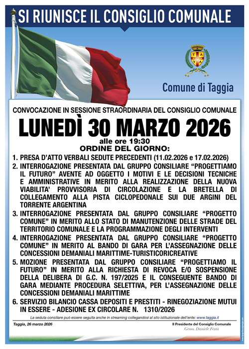 Convocazione consiglio comunale per il 30.03.2026 ore 19.30