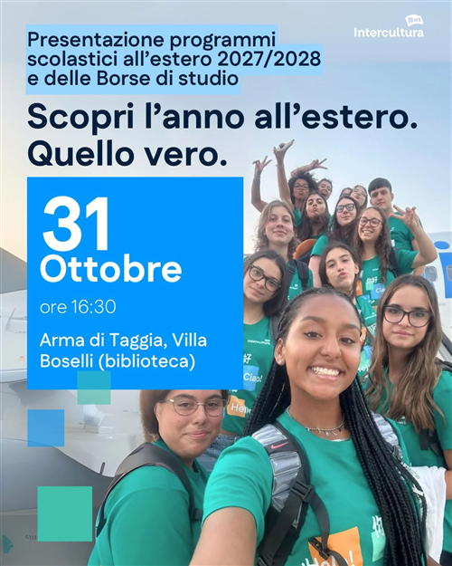 Intercultura incontra i giovani: il 31 ottobre a Villa Boselli le opportunità per studiare allestero